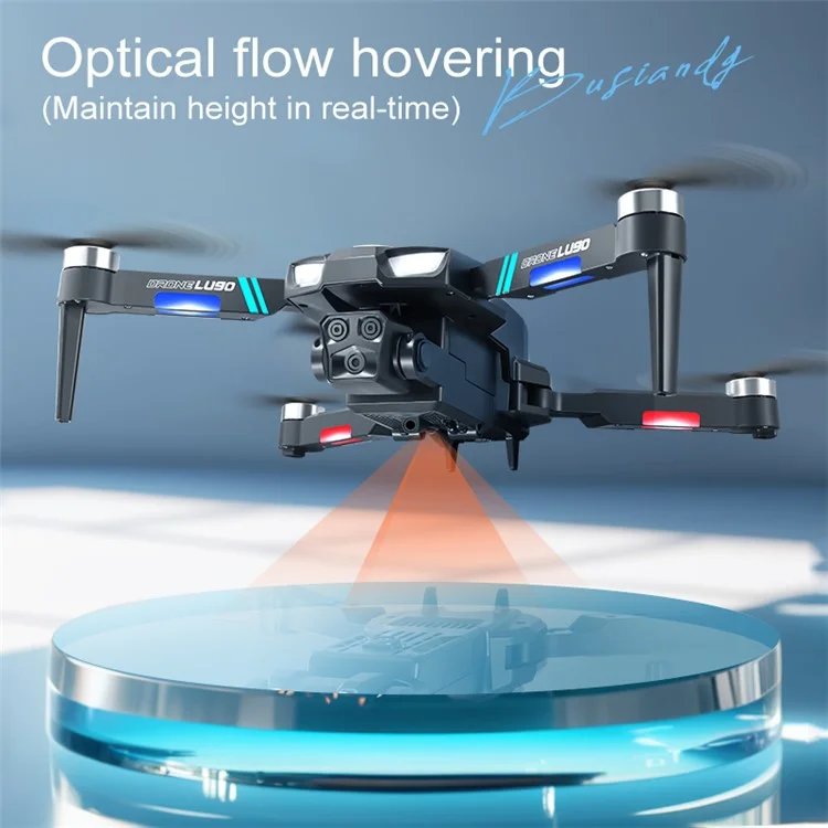 LU90 HD Aerial Photography Optical Flow RC Drone Colorful Light Brushless Motor Quadcopter, 1 Battery - Black+Blue