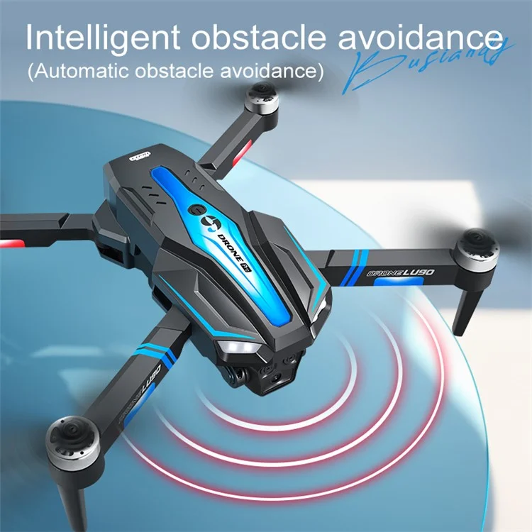 LU90 HD Aerial Photography Optical Flow RC Drone Colorful Light Brushless Motor Quadcopter, 1 Battery - Black+Blue