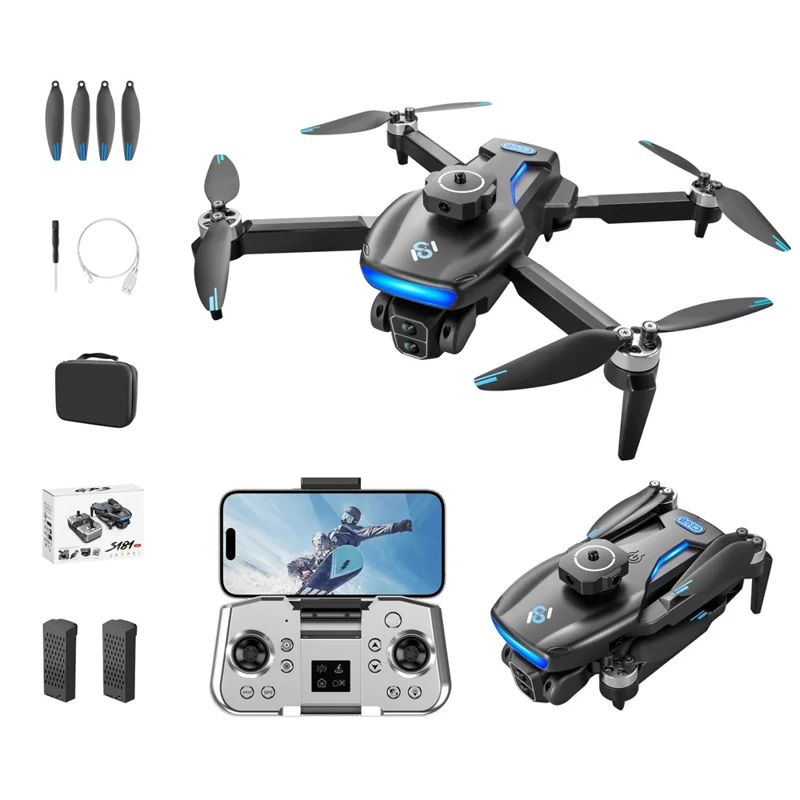 S181 HD Aerial Photography Brushless RC Drone Obstacle Avoidance GPS Positioning Quadcopter, 2 Batteries - Black