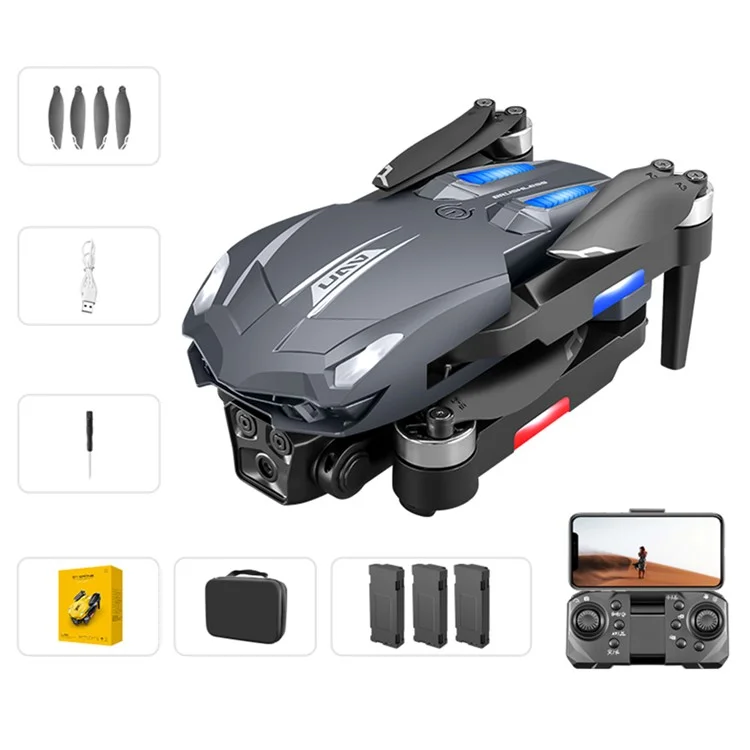D11 HD Aerial Photography RC Drone Optical Flow Positioning Brushless Quadcopter, 3 Batteries - Blue