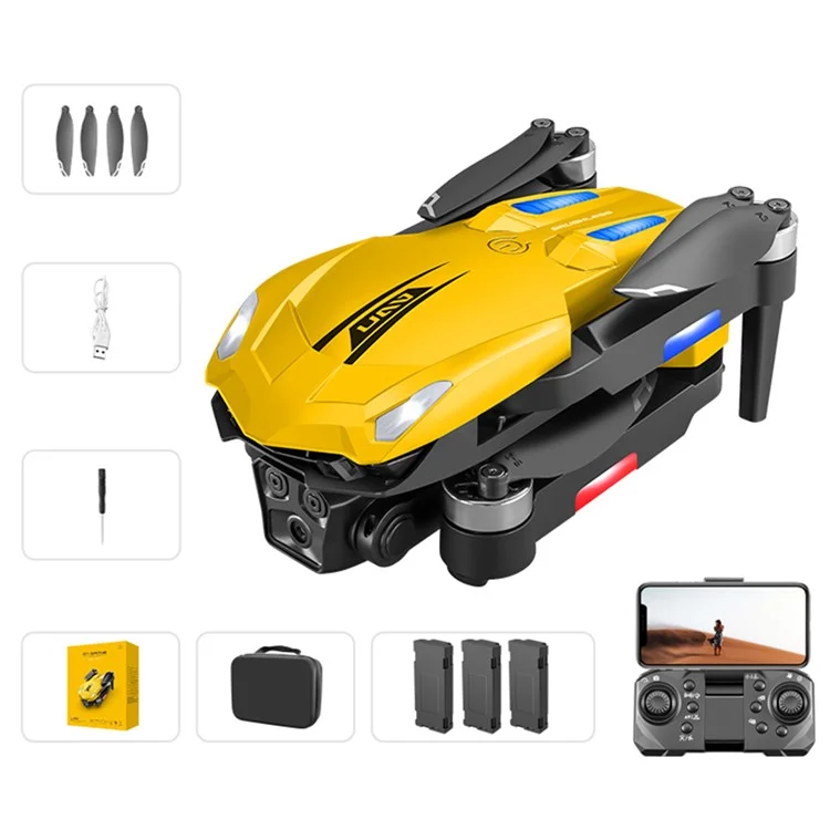 D11 HD Aerial Photography RC Drone Optical Flow Positioning Brushless Quadcopter, 3 Batteries - Yellow