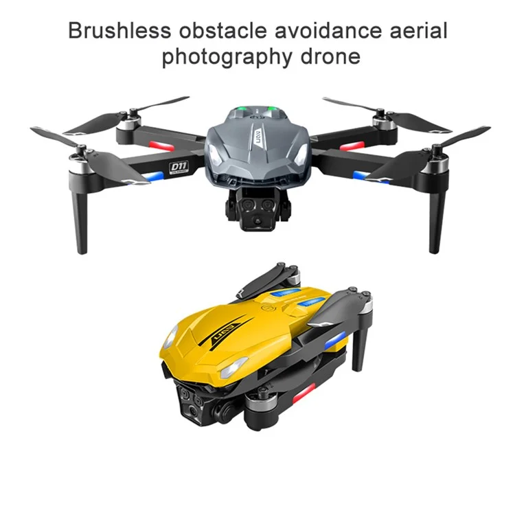D11 HD Aerial Photography RC Drone Optical Flow Positioning Brushless Quadcopter, 3 Batteries - Yellow