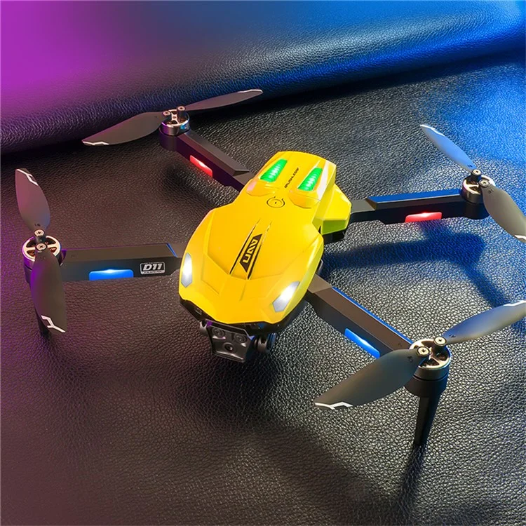 D11 HD Aerial Photography RC Drone Optical Flow Positioning Brushless Quadcopter, 3 Batteries - Yellow
