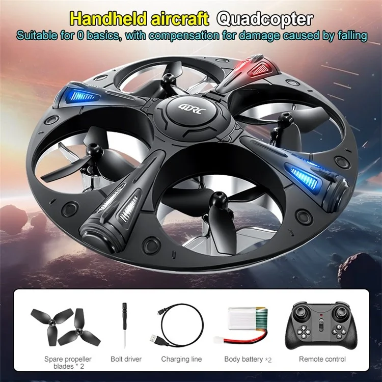 4DRC 4D-V43 Cool Light UFO Aircraft Remote Control Children Flying Saucer Toy, 2 Batteries