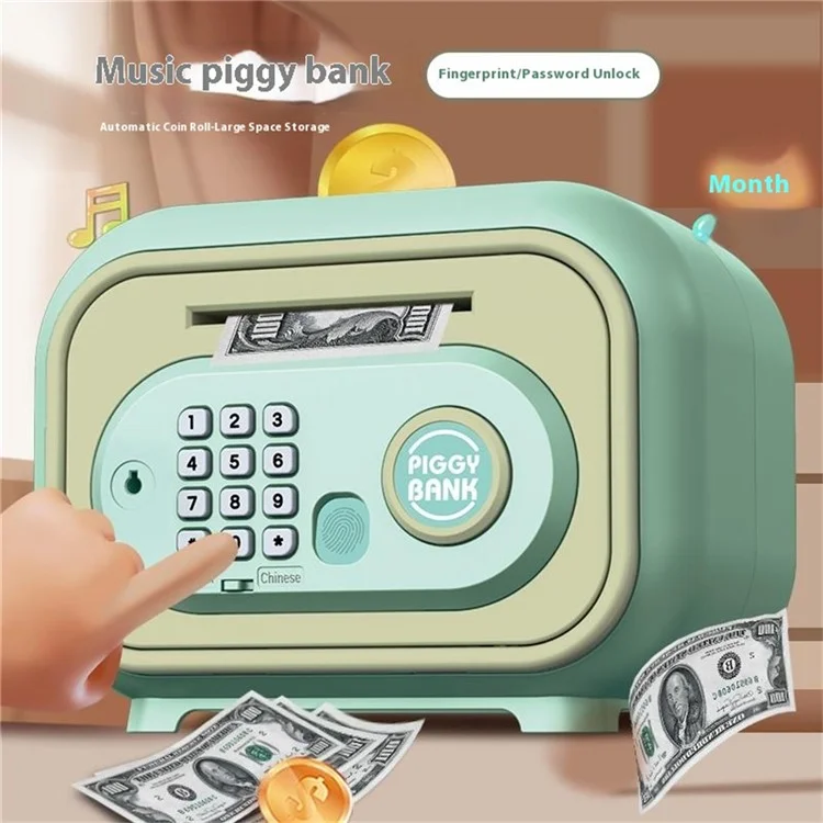 7605 Salvadanaio Elettronico per Bambini Smart Fingerprint Automatic Saving Money Box con Chiave - Rosa