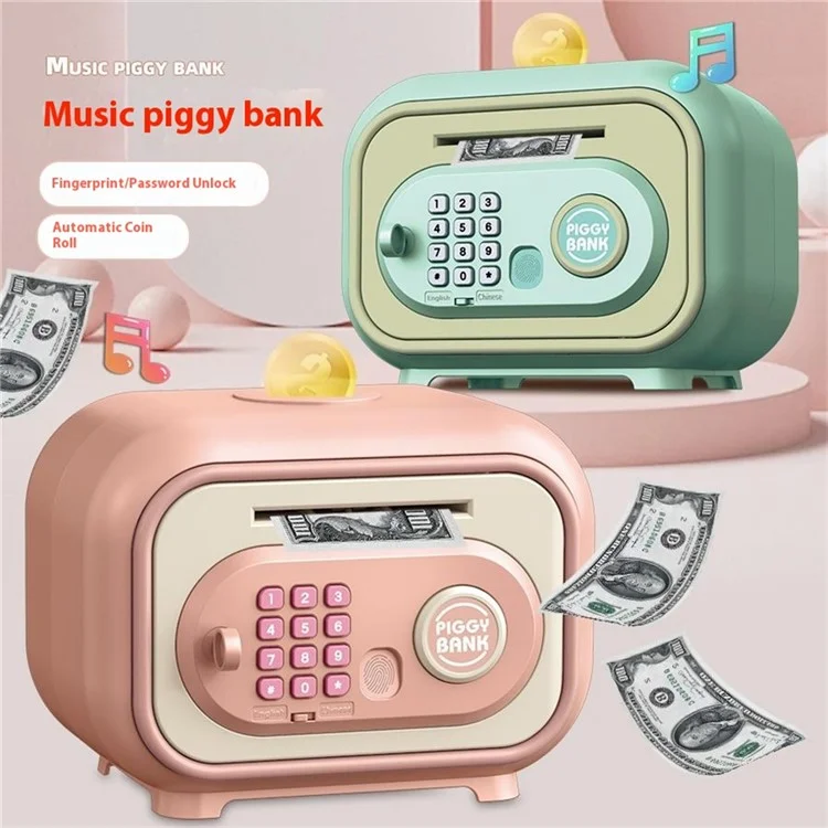 7605 Salvadanaio Elettronico per Bambini Smart Fingerprint Automatic Saving Money Box con Chiave - Rosa