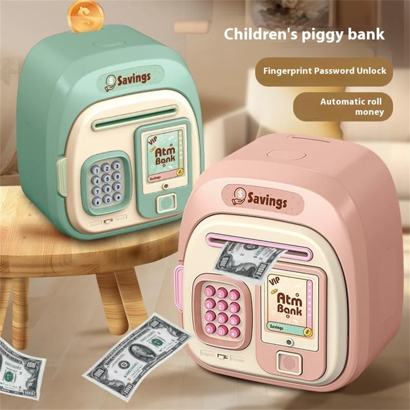 7604 Lösenord + Fingeravtryck Automatiskt Spara Pengar Låda Barn Elektronisk Spargris - Rosa