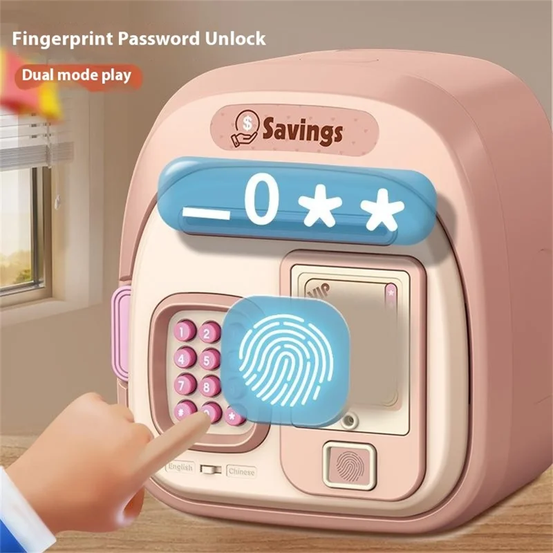 7604 Lösenord + Fingeravtryck Automatiskt Spara Pengar Låda Barn Elektronisk Spargris - Rosa