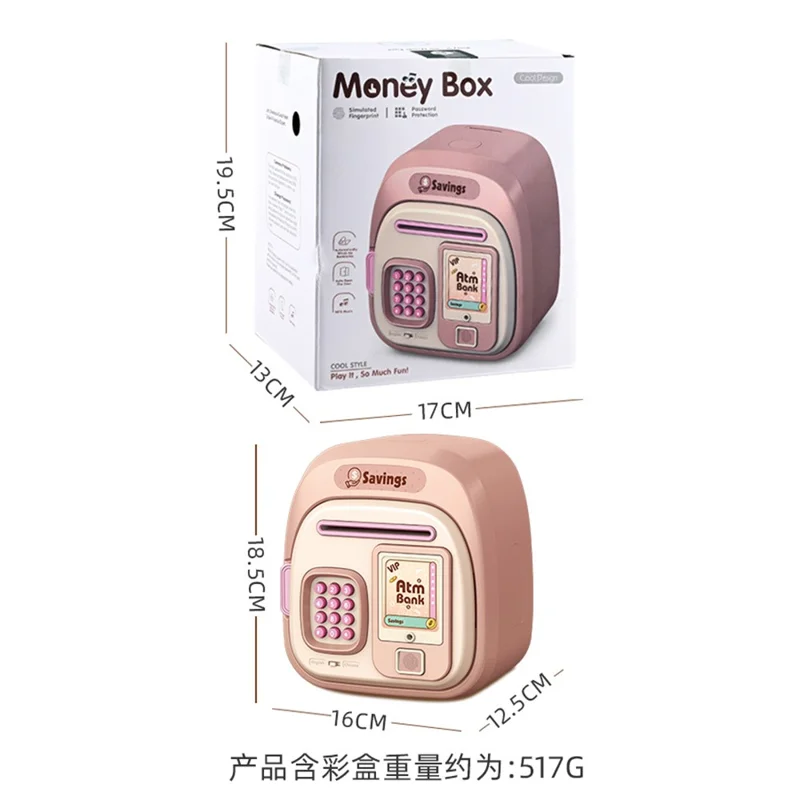 7604 Lösenord + Fingeravtryck Automatiskt Spara Pengar Låda Barn Elektronisk Spargris - Rosa