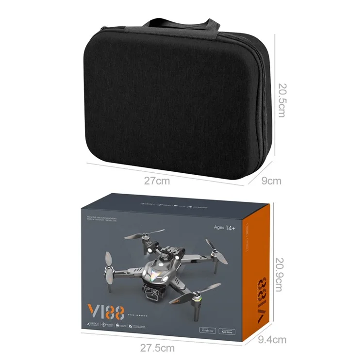 V188 Hindernisvermeidender bürstenloser Quadcopter mit HD-Kamera, Suchscheinwerfer und RC-Drohne, 2 Batterien - Grau