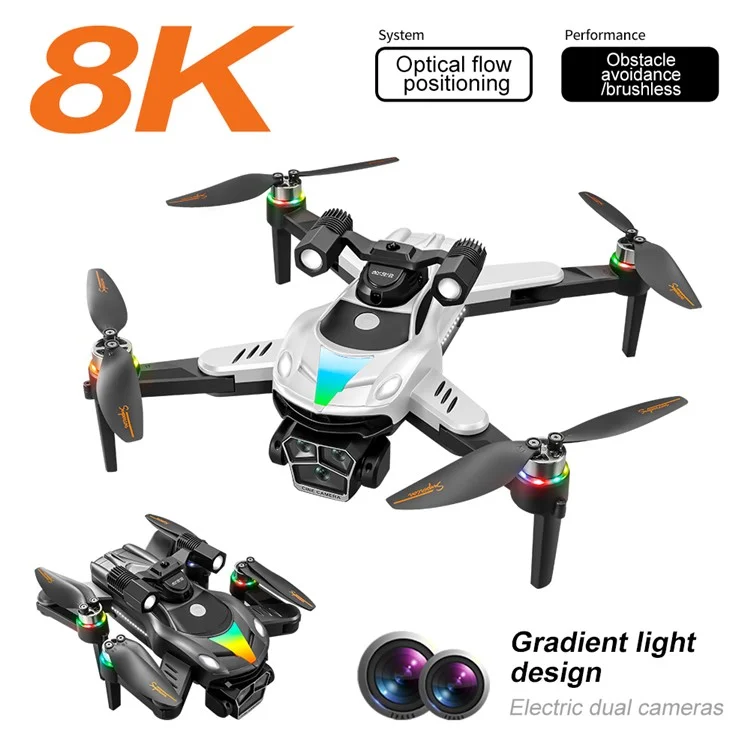 V188 Hindernisvermeidender bürstenloser Quadcopter mit HD-Kamera, Suchscheinwerfer und RC-Drohne, 2 Batterien - Grau