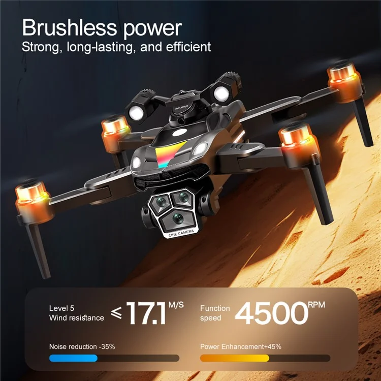 V188 Hindernisvermeidender bürstenloser Quadcopter mit HD-Kamera, Suchscheinwerfer und RC-Drohne, 2 Batterien - Grau