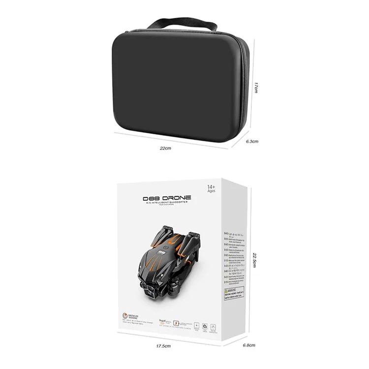 D88 Optical Flow Dual Camera RC Drone Fixed Altitude Aerial Photography Quadcopter, 1 Battery - Black