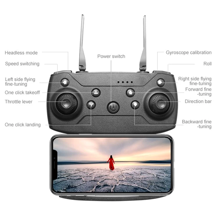 D88 Optical Flow Dual Camera RC Drone Fixed Altitude Aerial Photography Quadcopter, 1 Battery - Black