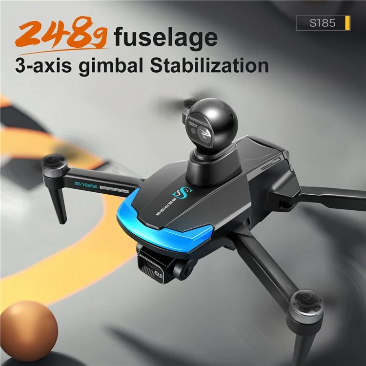 S185 Drone GPS com Evitação de Obstáculos em 4 Direções, Câmera com Gimbal de 3 Eixos, Quadricóptero, Bateria Única - Preto