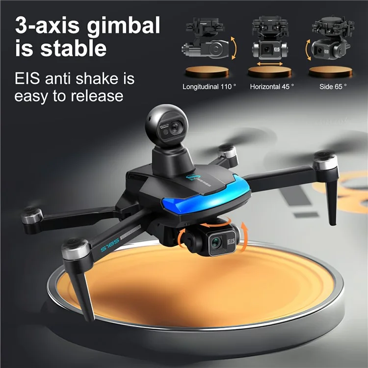 S185 GPS Drone 4 Way Obstacle Avoidance 3 Axis Gimbal Camera Quadcopter with Large Screen Remote Control, 1 Battery - Grey
