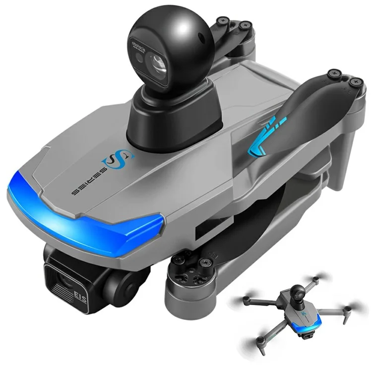 Dron GPS S185 con evitación de obstáculos de 4 vías, cámara con estabilizador de 3 ejes y pantalla grande en el mando a distancia, con 2 baterías - Gris
