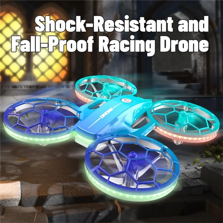 H127 Anfänger-Drohnenrenn-Quadcopter mit buntem LED-Licht und 2 Batterien - Farbverlauf Blau