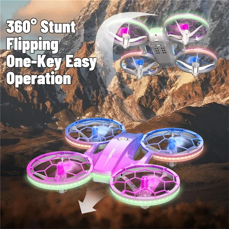 H127 Anfänger-Drohnenrenn-Quadcopter mit buntem LED-Licht und 2 Batterien - Farbverlauf Blau