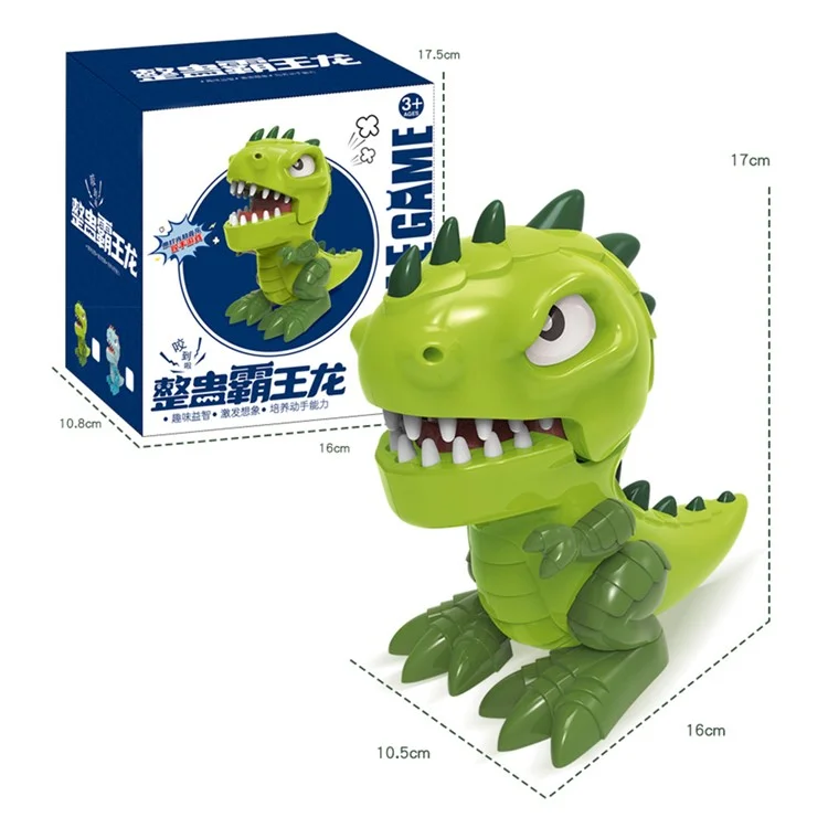 Dinosaurier-Zähne-Spiel für Kinder mit beißenden Fingern, bei dem der Zahn hinuntergedrückt wird - Spielzeug-Streich mit Ton und Licht - Grün