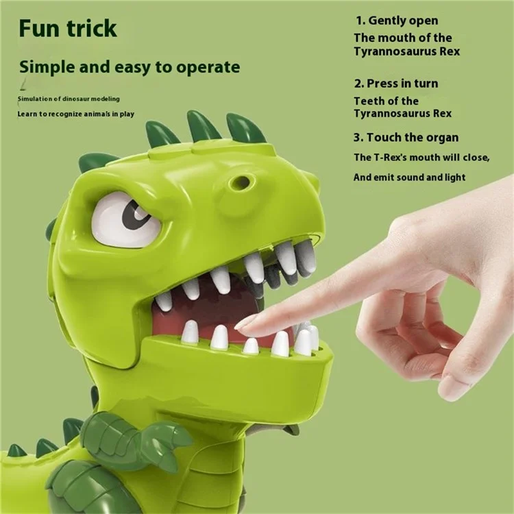 Dinosaurier-Zähne-Spiel für Kinder mit beißenden Fingern, bei dem der Zahn hinuntergedrückt wird - Spielzeug-Streich mit Ton und Licht - Grün