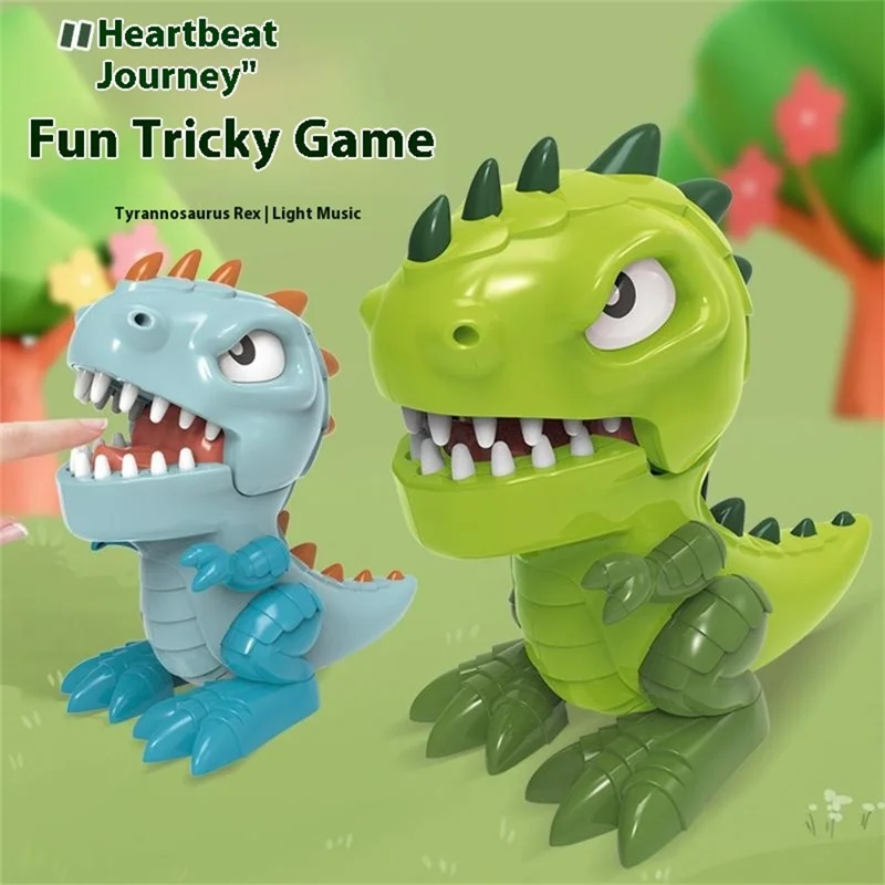 Dinosaur Teeth Game for Kids Biting Finger Push Tooth Down Game Prank Toys with Sound and Light - Blue