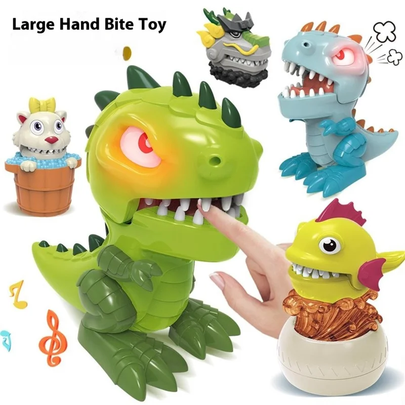 Dinosaur Teeth Game for Kids Biting Finger Push Tooth Down Game Prank Toys with Sound and Light - Blue