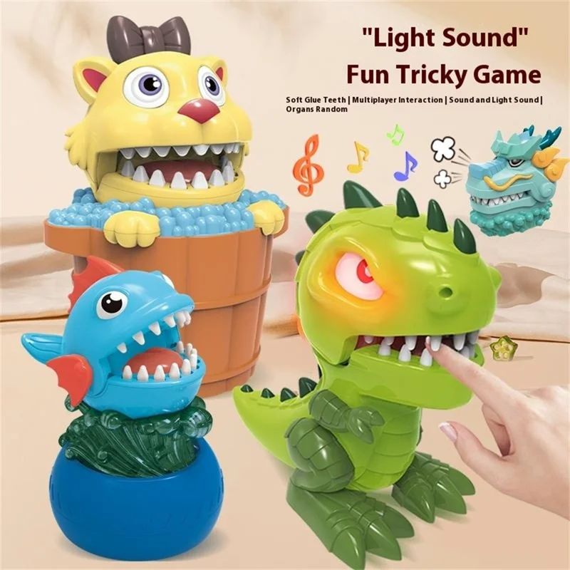Dinosaur Teeth Game for Kids Biting Finger Push Tooth Down Game Prank Toys with Sound and Light - Blue