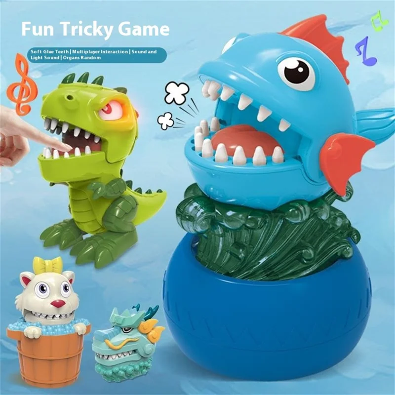 Dinosaur Teeth Game for Kids Biting Finger Push Tooth Down Game Prank Toys with Sound and Light - Blue