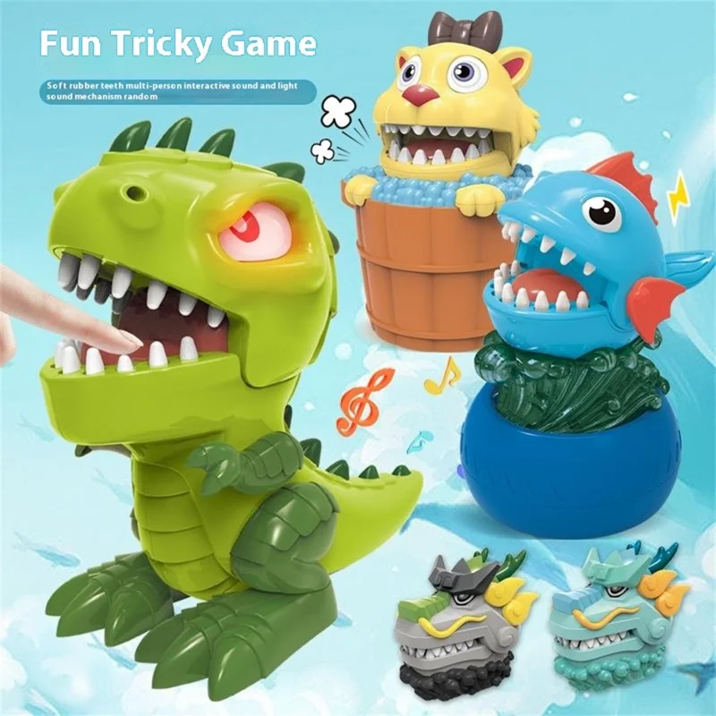 Dinosaur Teeth Game for Kids Biting Finger Push Tooth Down Game Prank Toys with Sound and Light - Blue