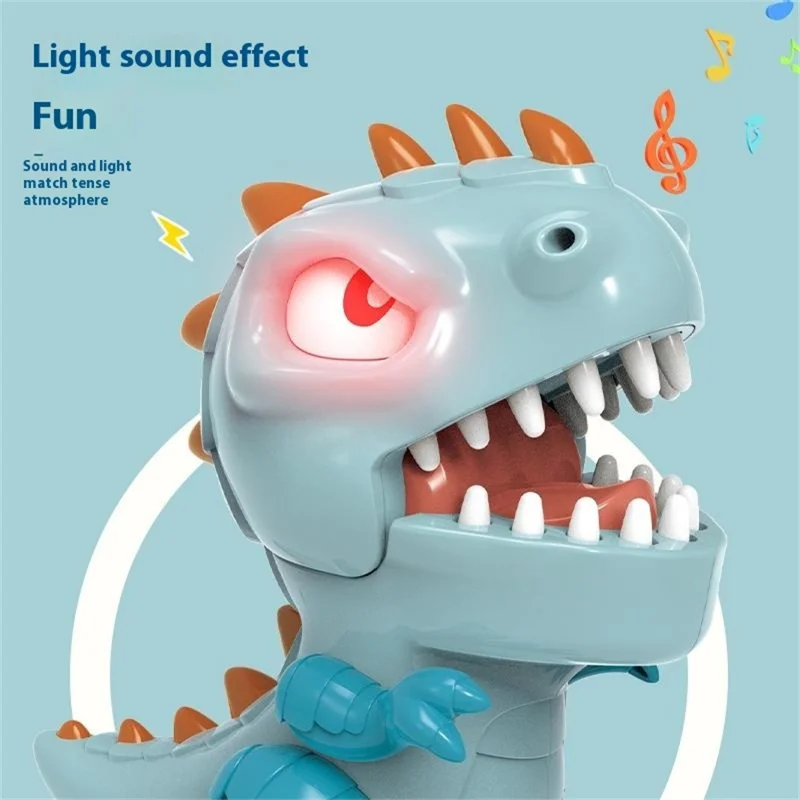 Dinosaur Teeth Game for Kids Biting Finger Push Tooth Down Game Prank Toys with Sound and Light - Blue