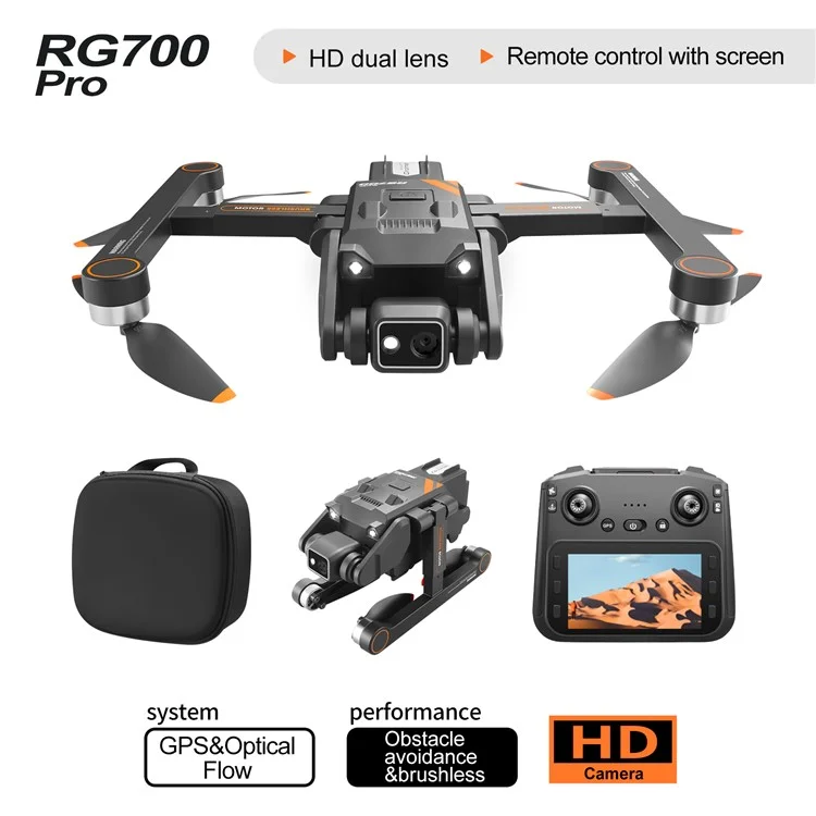 RG700PRO Drohne mit Dual-Kamera, bürstenlosem Motor, HD-Luftfotografie und Quadcopter mit 2 Batterien