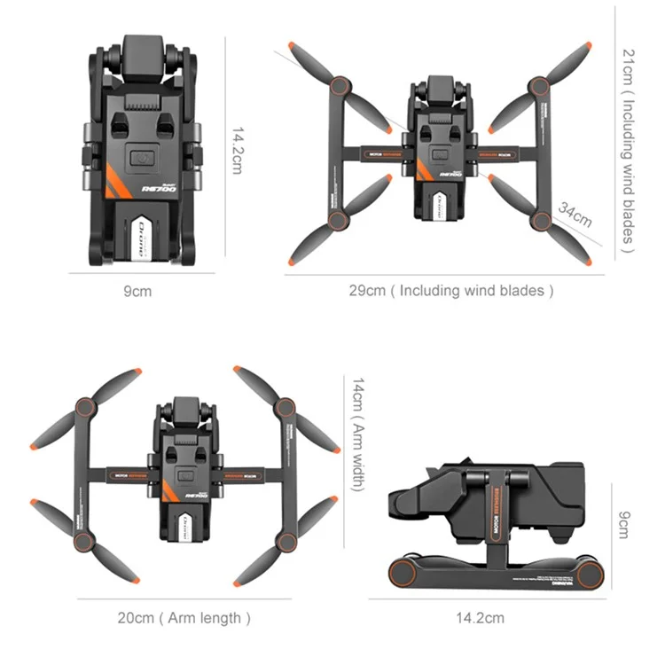 RG700PRO Drohne mit Dual-Kamera, bürstenlosem Motor, HD-Luftfotografie und Quadcopter mit 2 Batterien