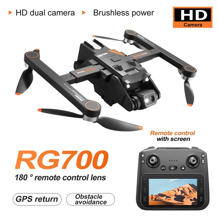 RG700PRO Drohne mit Dual-Kamera, bürstenlosem Motor, HD-Luftfotografie und Quadcopter mit 2 Batterien