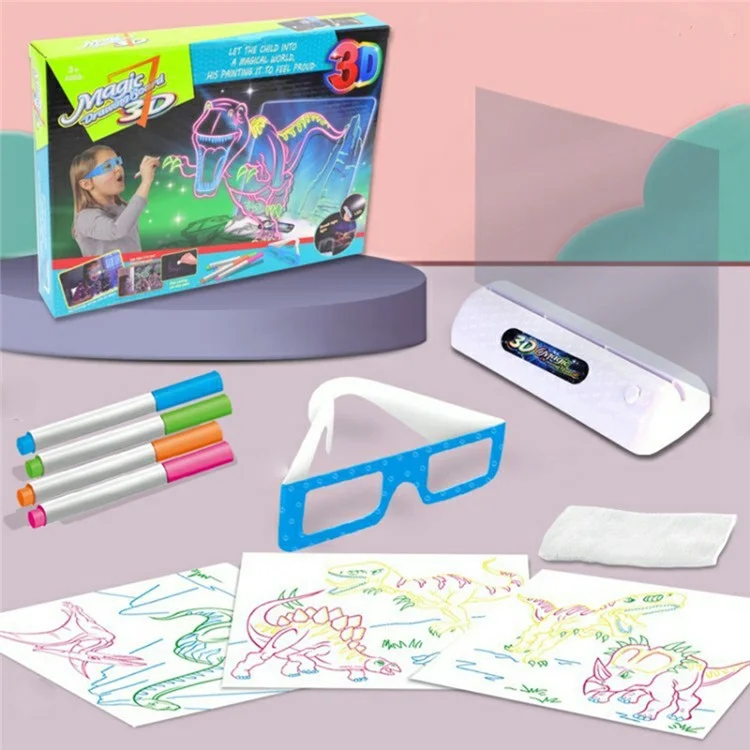 3D Fluorescent Drawing Board 16 x 12cm Light Up Writing Pad Doodle Board Educational Toy for Kids - Dinosaur Style
