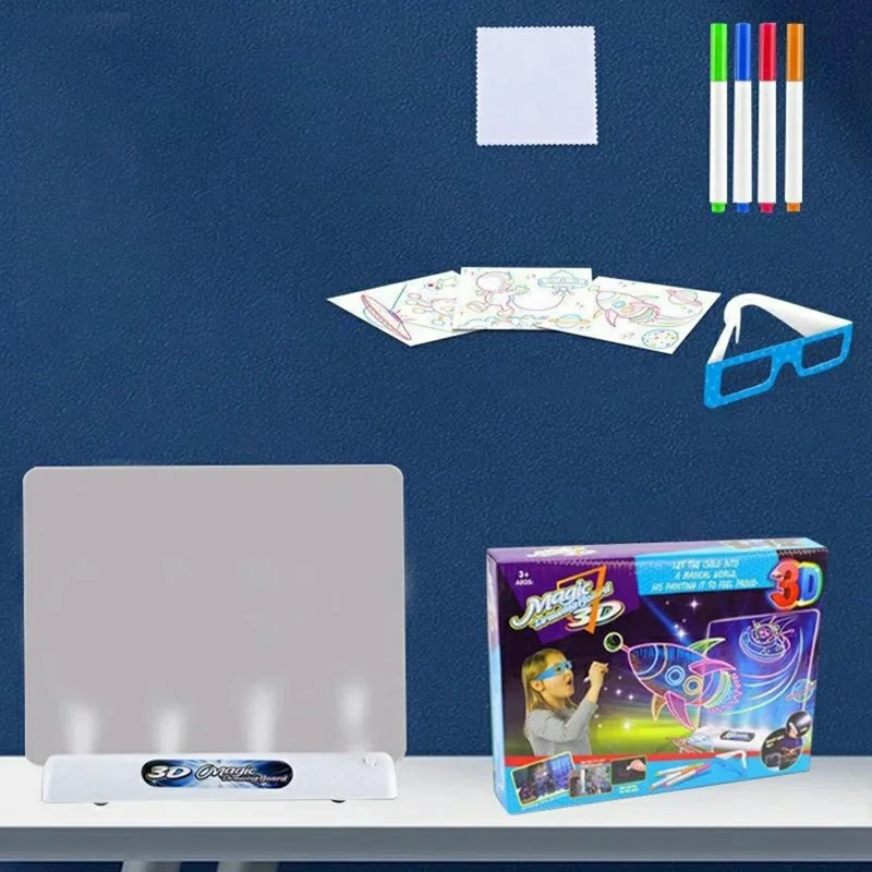 3D Fluorescent Drawing Board 16 x 12cm Light Up Writing Pad Doodle Board Educational Toy for Kids - Space Style