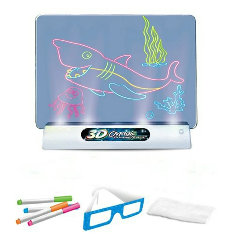 3D Fluorescent Drawing Board 16 x 12cm Light Up Writing Pad Doodle Board Educational Toy for Kids - Space Style