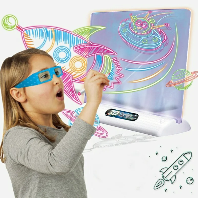 3D Fluorescent Drawing Board 16 x 12cm Light Up Writing Pad Doodle Board Educational Toy for Kids - Space Style
