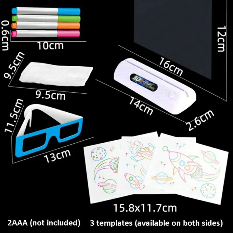 3D Fluorescent Drawing Board 16 x 12cm Light Up Writing Pad Doodle Board Educational Toy for Kids - Space Style