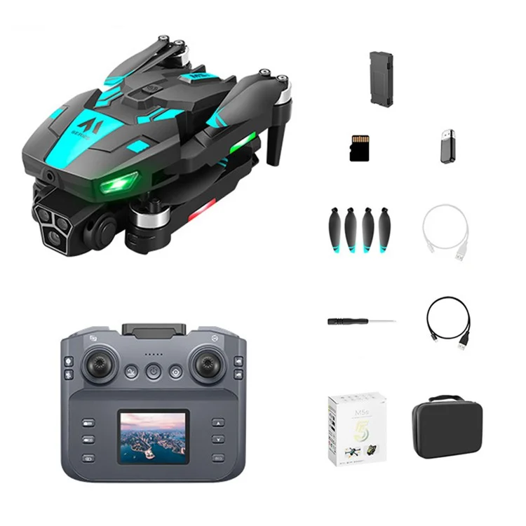 M5s WiFi FPV Optical Flow Positioning Brushless RC Drone 4CH 6 Axis Gyro Quadcopter with Dual HD Cameras ( with 1 Battery ) - Blue