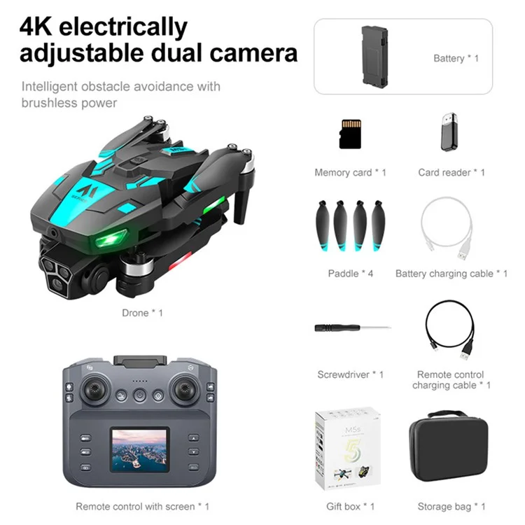 M5s WiFi FPV Optical Flow Positioning Brushless RC Drone 4CH 6 Axis Gyro Quadcopter with Dual HD Cameras ( with 1 Battery ) - Blue