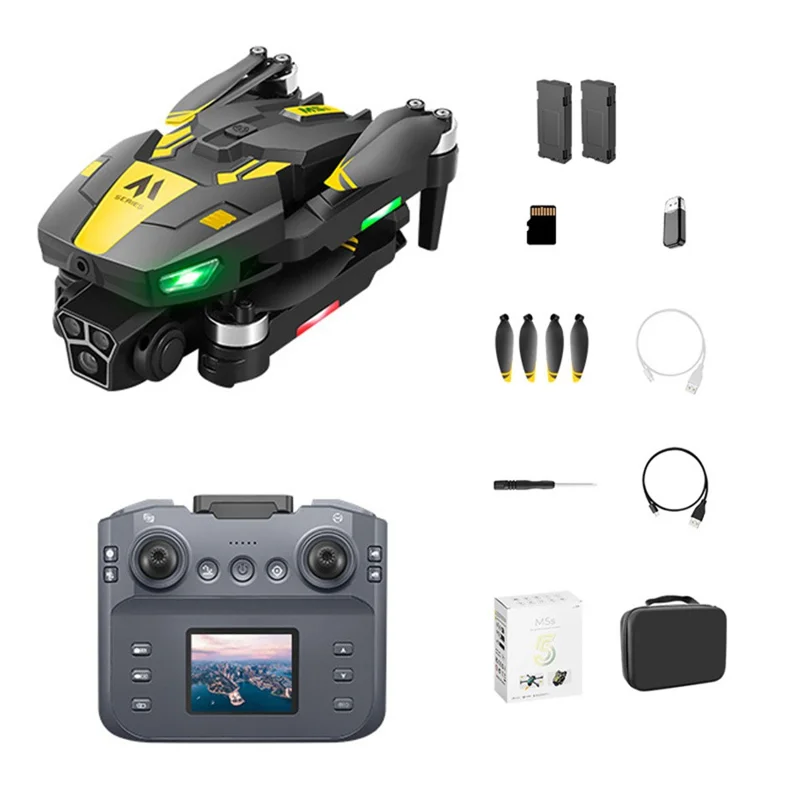 M5s WiFi FPV Optical Flow Positioning Brushless RC Drone 4CH 6 Axis Gyro Quadcopter with Dual HD Cameras ( with 2 Battery ) - Yellow