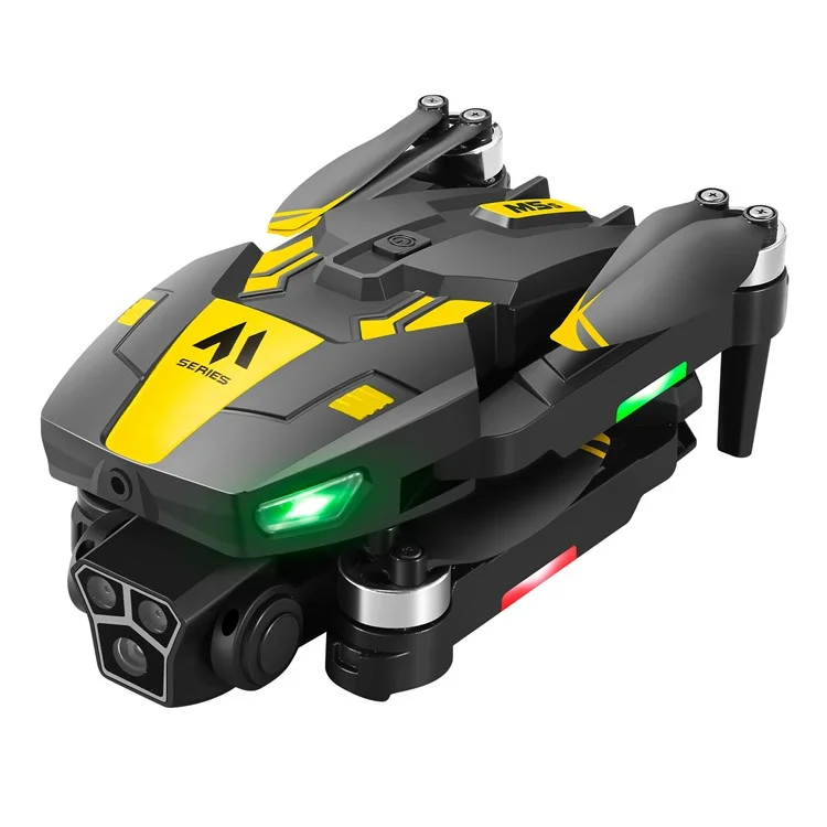 M5s WiFi FPV Optical Flow Positioning Brushless RC Drone 4CH 6 Axis Gyro Quadcopter with Dual HD Cameras ( with 3 Battery ) - Yellow