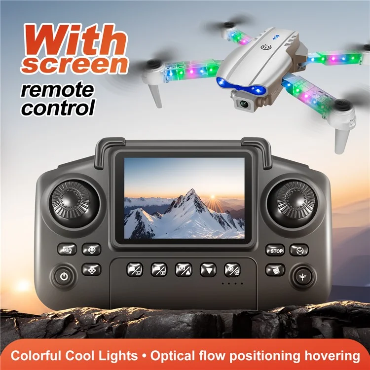 E99D Dron Plegable con Doble Lente, Aeronave Portátil con Efectos de Luz / Control Remoto con Pantalla, Batería Única - E99 Gris