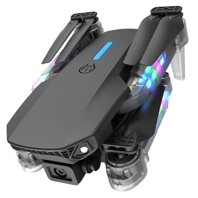 Dron Plegable E99D con Doble Lente, Aeronave Portátil con Efectos de Luz / Control Remoto con Pantalla, Batería Única - Negro E88