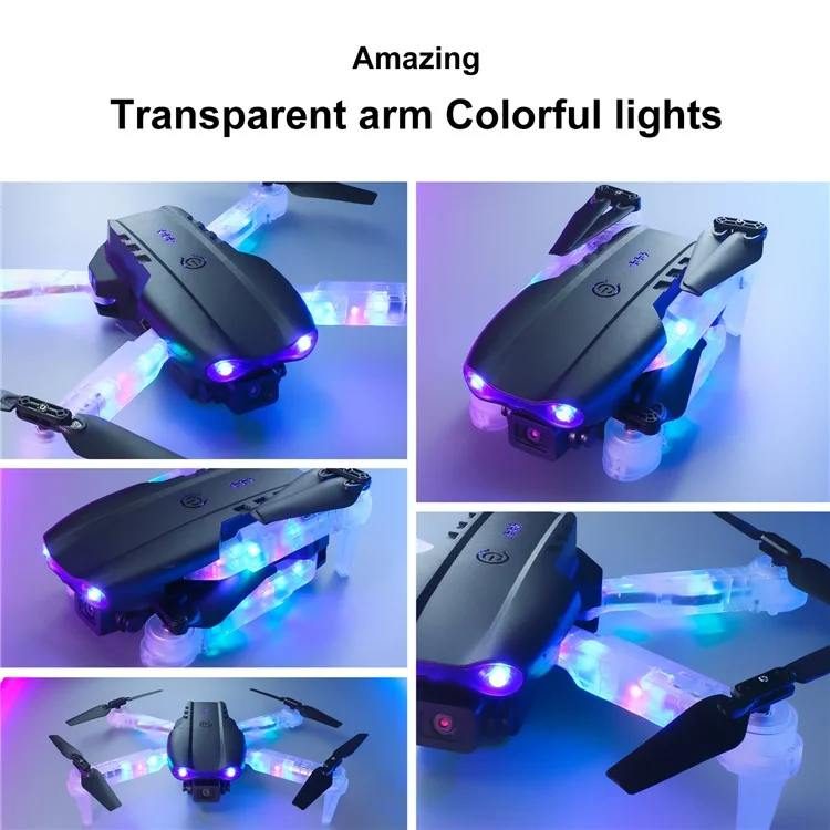 Dron Plegable E99D con Doble Lente, Aeronave Portátil con Efectos de Luz / Control Remoto con Pantalla, Batería Única - Negro E88