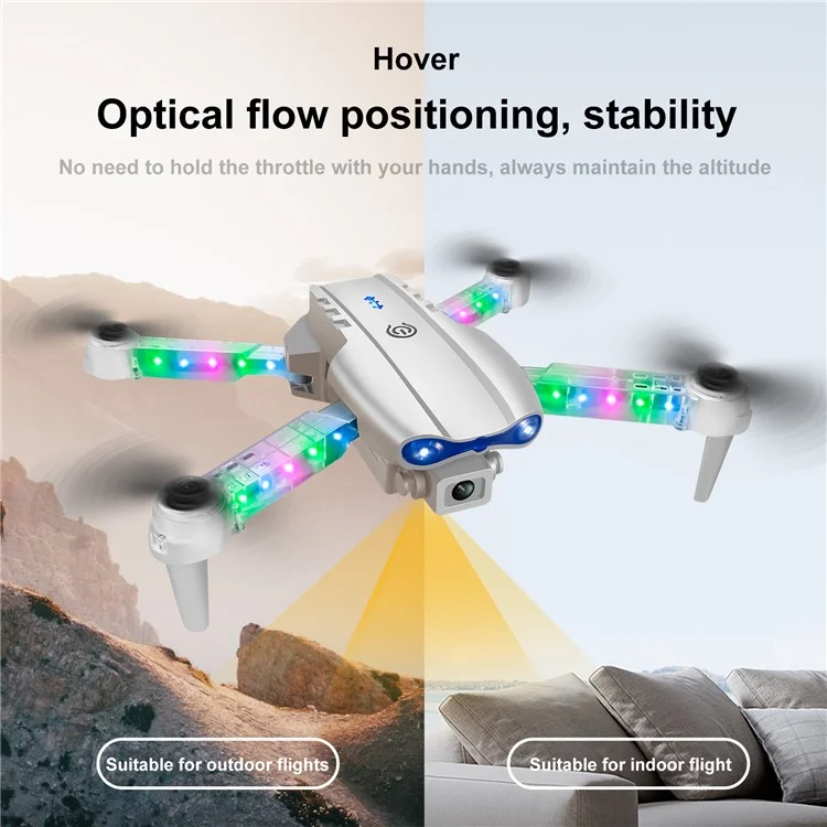 E99D Drone Pieghevole a Doppia Lente con Effetto Luminoso / Telecomando con Schermo, Singola Batteria - E88 Grigio