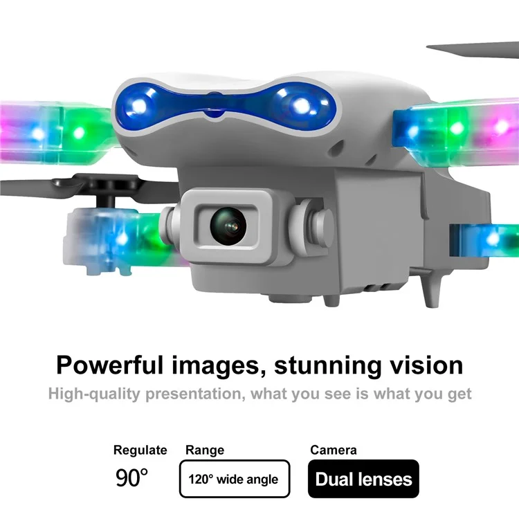 E99D Drone Pieghevole a Doppia Lente con Effetto Luminoso / Telecomando con Schermo, Singola Batteria - E88 Grigio