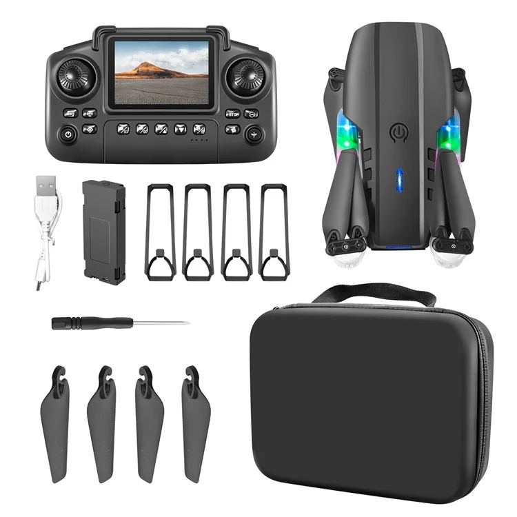 E99D Drone Pieghevole a Doppia Lente con Effetto Luminoso / Telecomando con Schermo, Singola Batteria - E88 Grigio