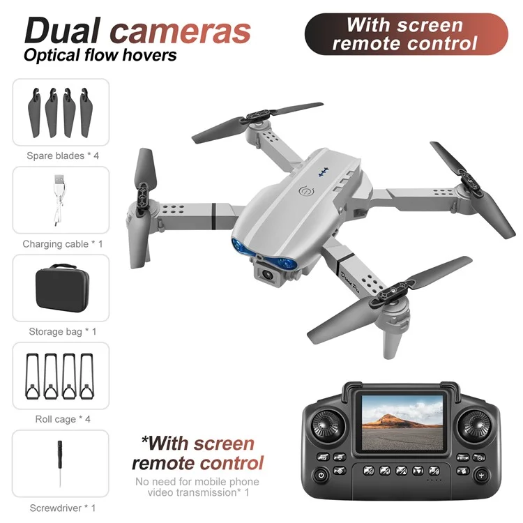 Dron Plegable de Flujo Óptico con Controlador de Pantalla, Sin Luces, Batería Única - E99 Gris